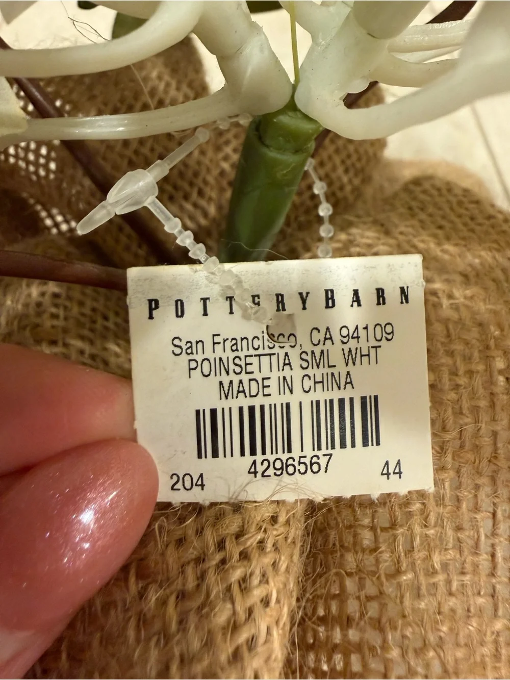 Pottery Barn White Poinsettia Burlap Pair